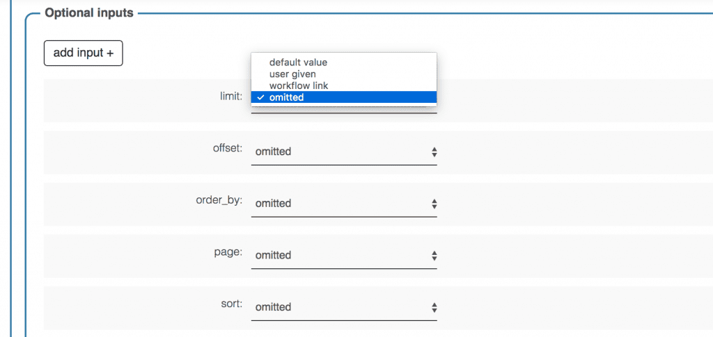 Screenshot: ACP optional inputs